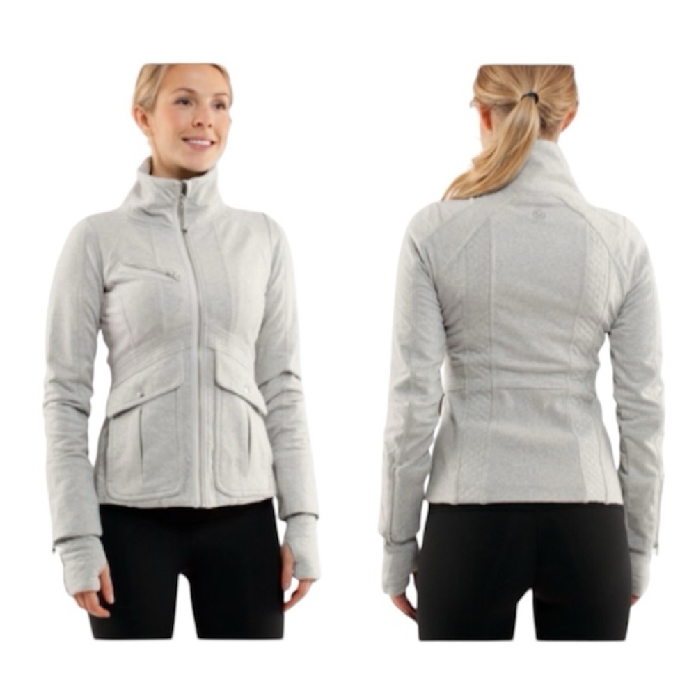 Lululemon It's Happening Zip Jacket Stretch Cotton Terry Pockets Quilted Gray 8